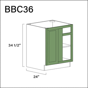 Emerald Green Shaker Base Blind Corner Cabinet - 36" W x 34.5" H x 24" D Hardware and Cabinets