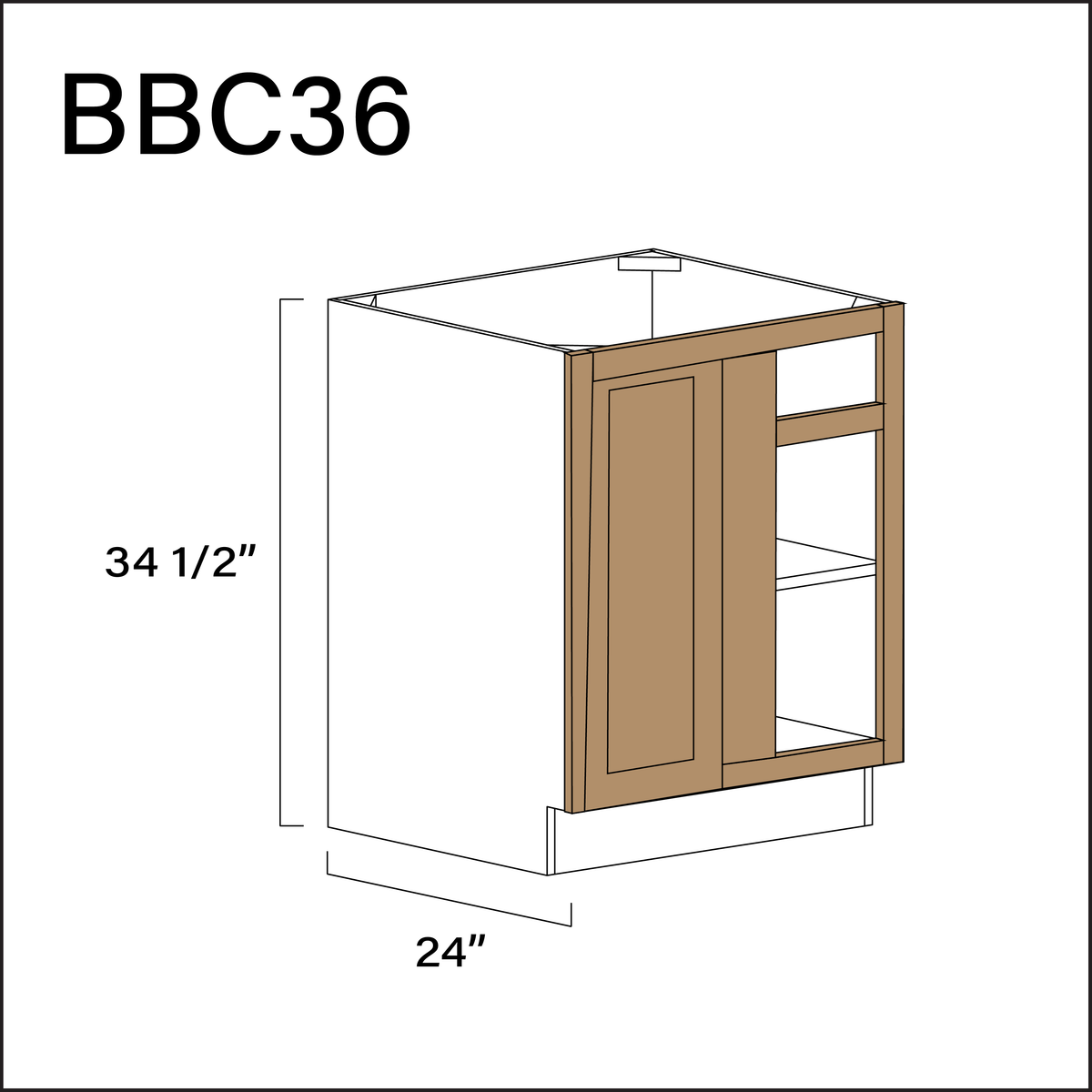 Wood Brown Shaker Base Blind Corner Cabinet - 27" W x 34.5" H x 24" D