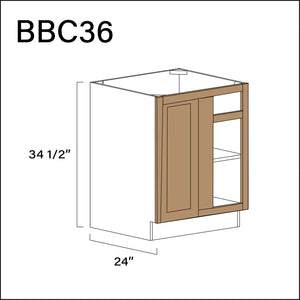 Wood Brown Shaker Base Blind Corner Cabinet - 27" W x 34.5" H x 24" D Hardware and Cabinets
