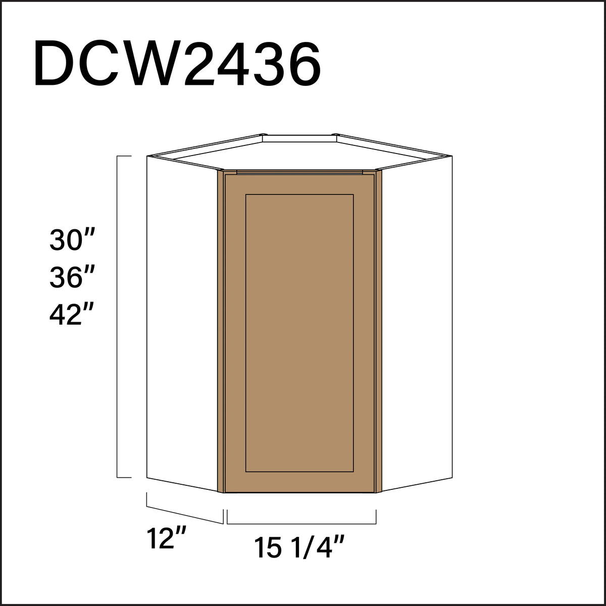 Wood Brown Shaker Diagonal Wall Corner Cabinet - 24" W x 36" H x 12" D APEX Cabinetry