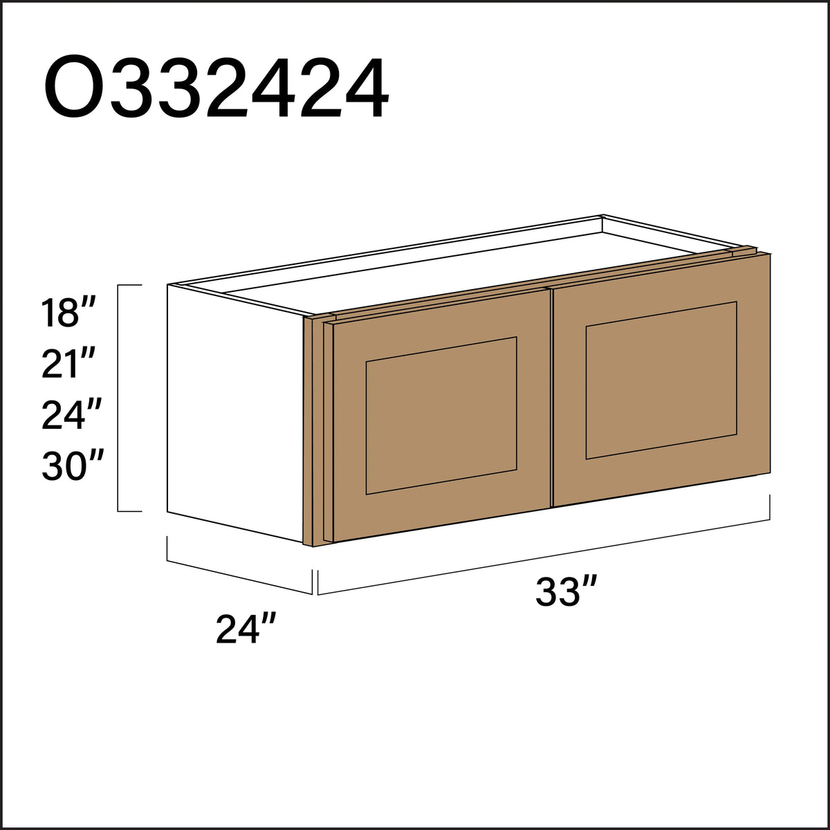 Wood Brown Shaker Double Door Oven Upper Cabinet - 33" W x 24" H x 24" D APEX Cabinetry