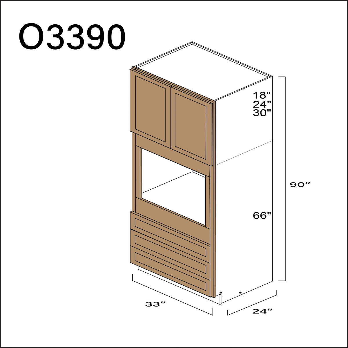 Wood Brown Shaker Single Oven Cabinet - 33" W x 90" H x 24" D APEX Cabinetry