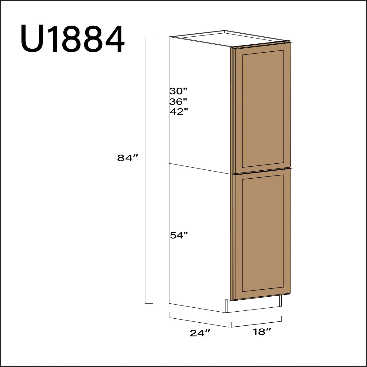 Wood Brown Shaker Single Door Pantry Cabinet - 18" W x 84" H x 24" D APEX Cabinetry