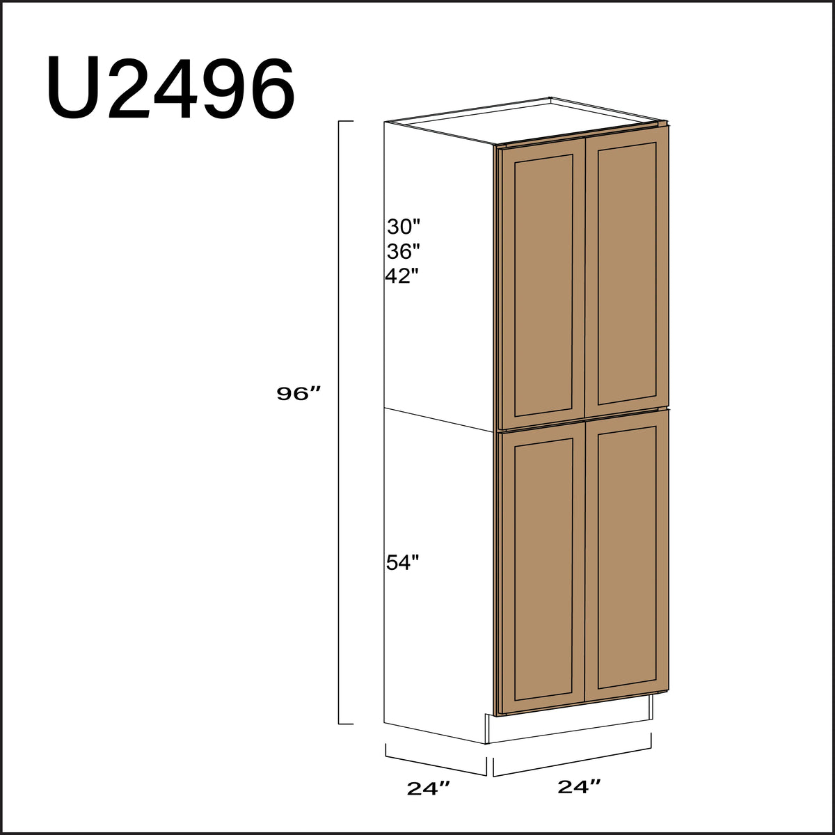 Wood Brown Shaker Double Door Pantry Cabinet - 24" W x 96" H x 24" D APEX Cabinetry