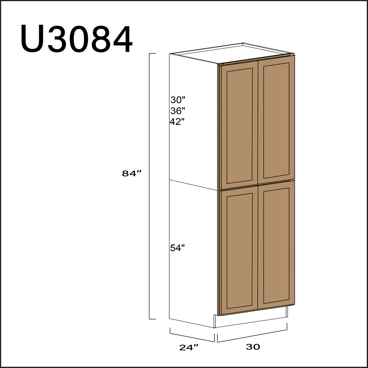 Wood Brown Shaker Double Door Pantry Cabinet - 30" W x 84" H x 24" D APEX Cabinetry