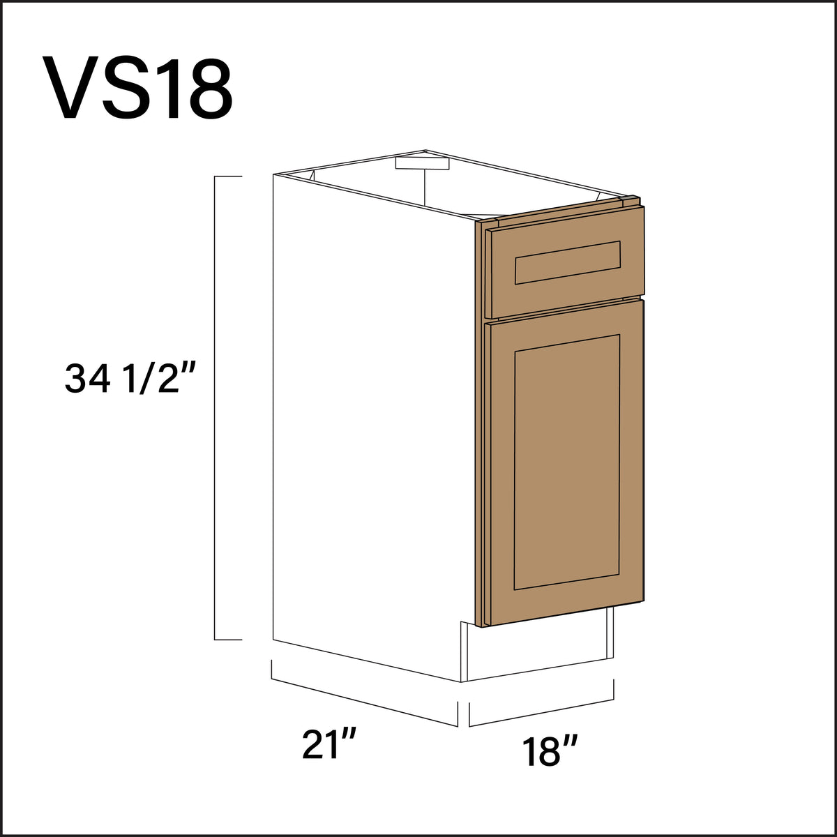 Wood Brown Shaker Vanity Sink Base Cabinet - 18" W x 34.5" H x 21" D