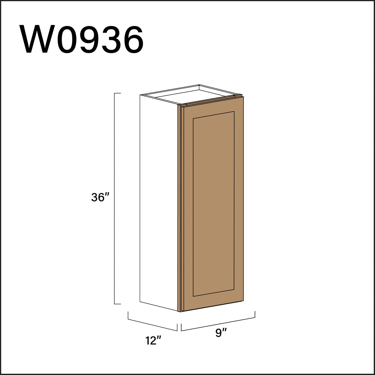 Wood Brown Shaker Single Door Wall Cabinet - 9" W x 36" H x 12" D APEX Cabinetry
