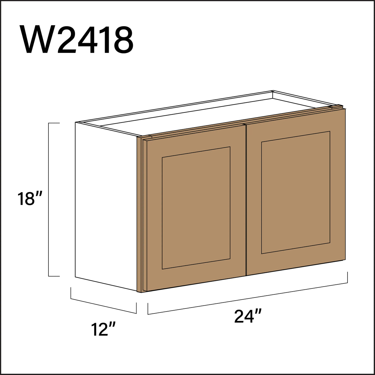 Wood Brown Shaker Double Door Wall Cabinet - 24" W x 18" H x 12" D APEX Cabinetry