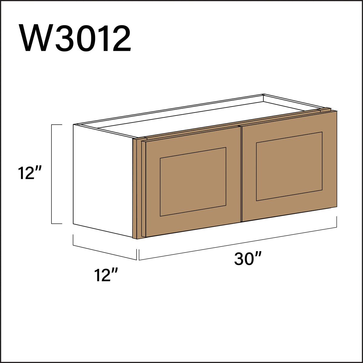 Wood Brown Shaker Double Door Wall Cabinet - 30" W x 12" H x 12" D APEX Cabinetry
