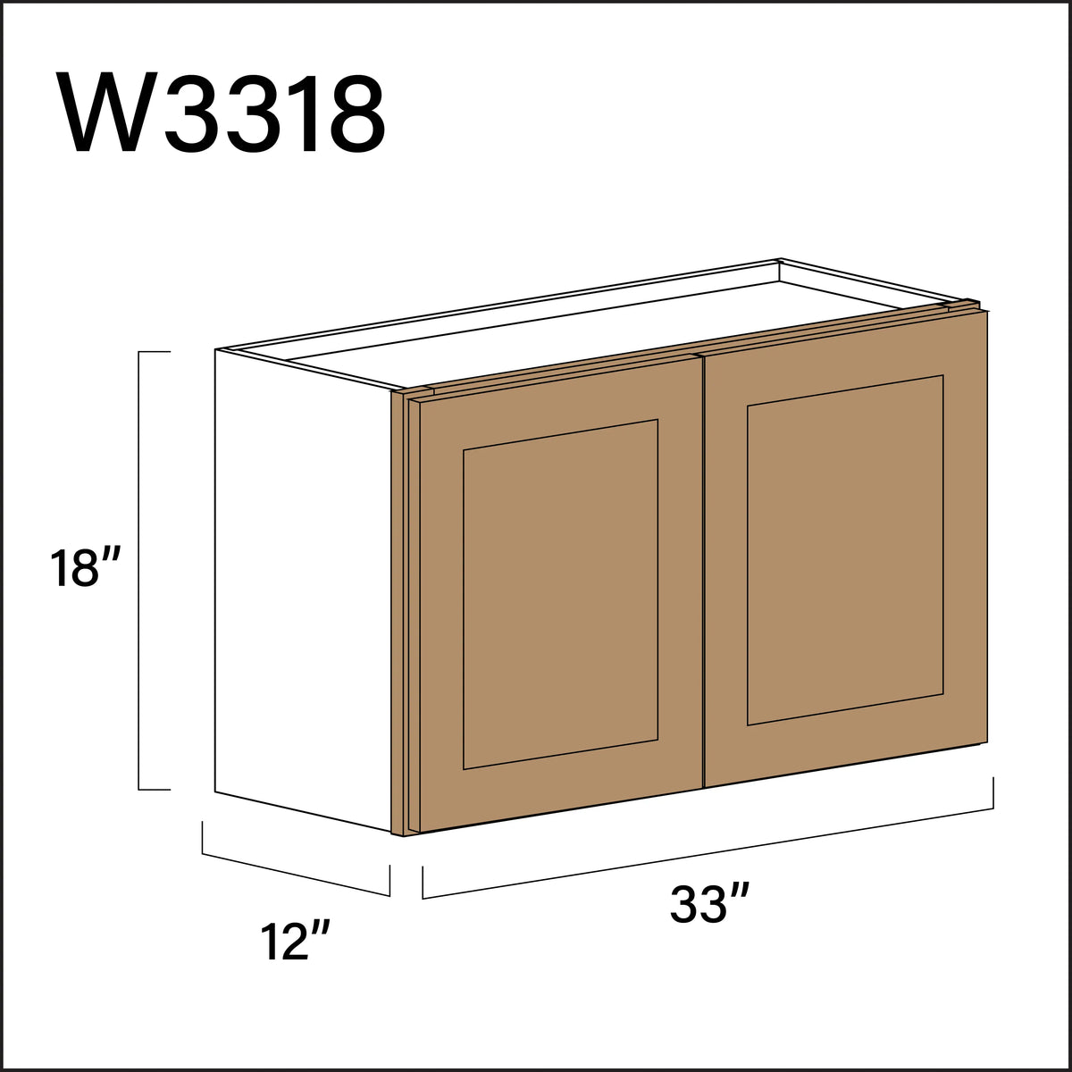 Wood Brown Shaker Double Door Wall Cabinet - 33" W x 18" H x 12" D APEX Cabinetry