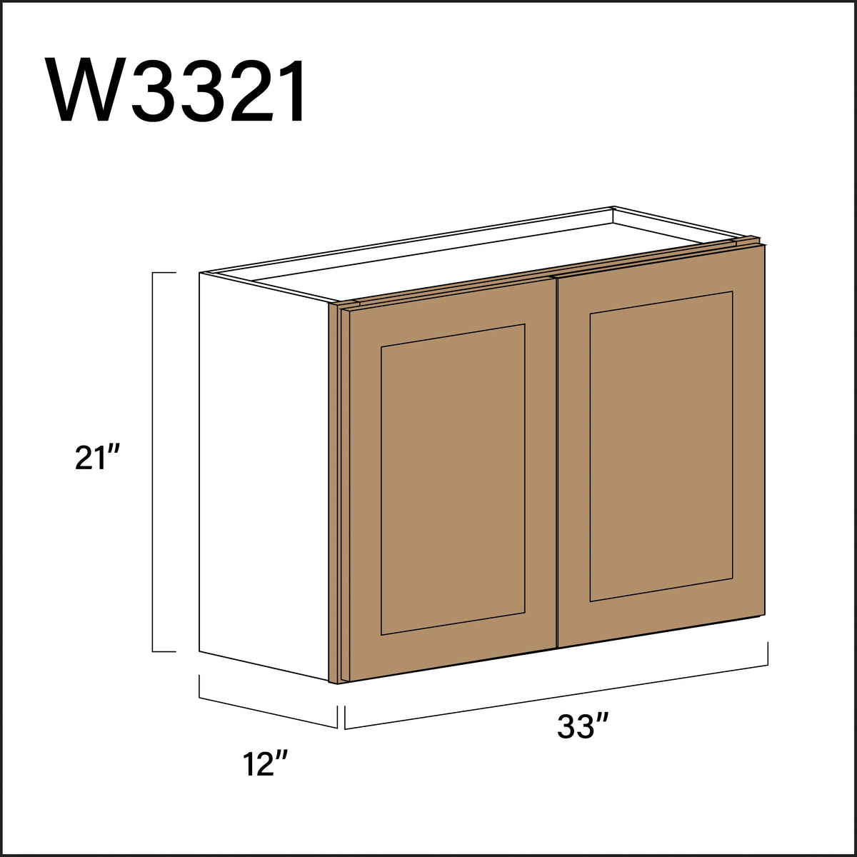 Wood Brown Shaker Double Door Wall Cabinet - 33" W x 21" H x 12" D APEX Cabinetry