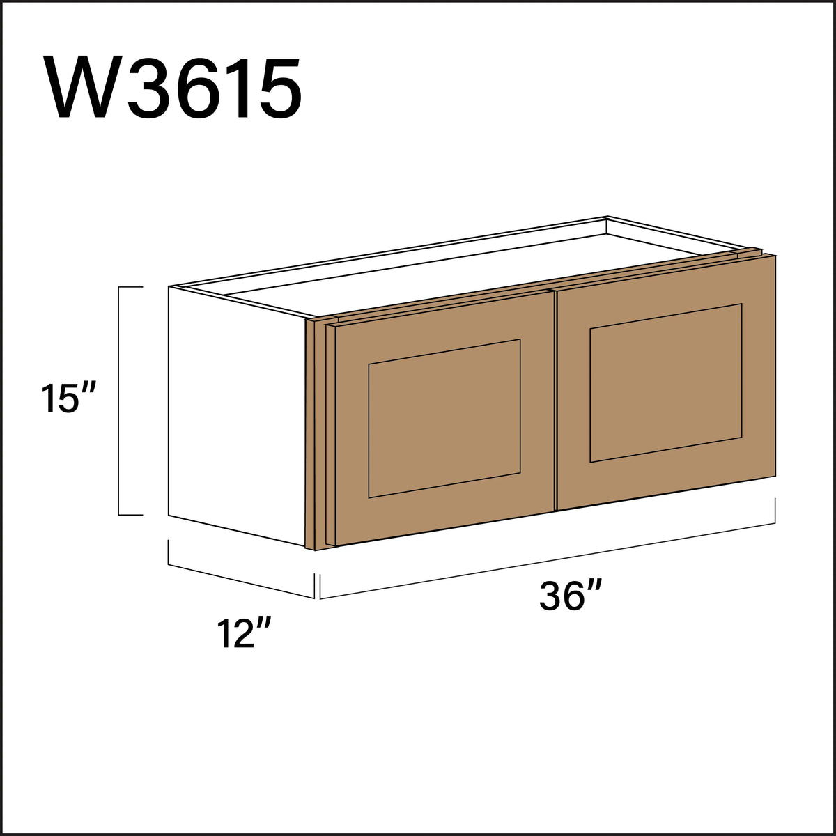 Wood Brown Shaker Double Door Wall Cabinet - 36" W x 15" H x 12" D APEX Cabinetry