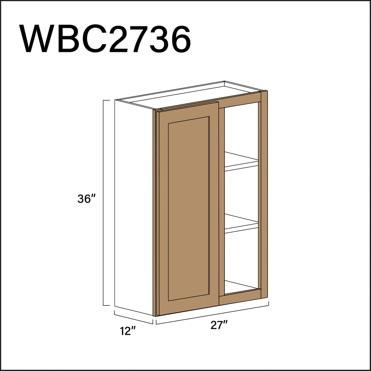 Wood Brown Shaker Wall Blind Corner Cabinet - 27" W x 36" H x 12" D APEX Cabinetry