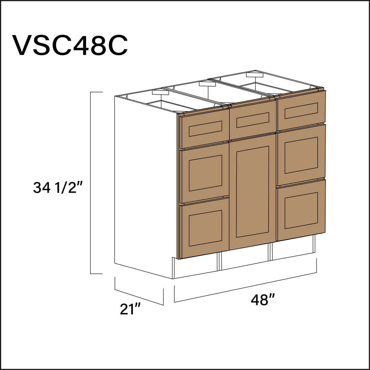 Wood Brown Shaker Vanity Sink Combo C Cabinets - 48" W x 34.5" H x 21" D
