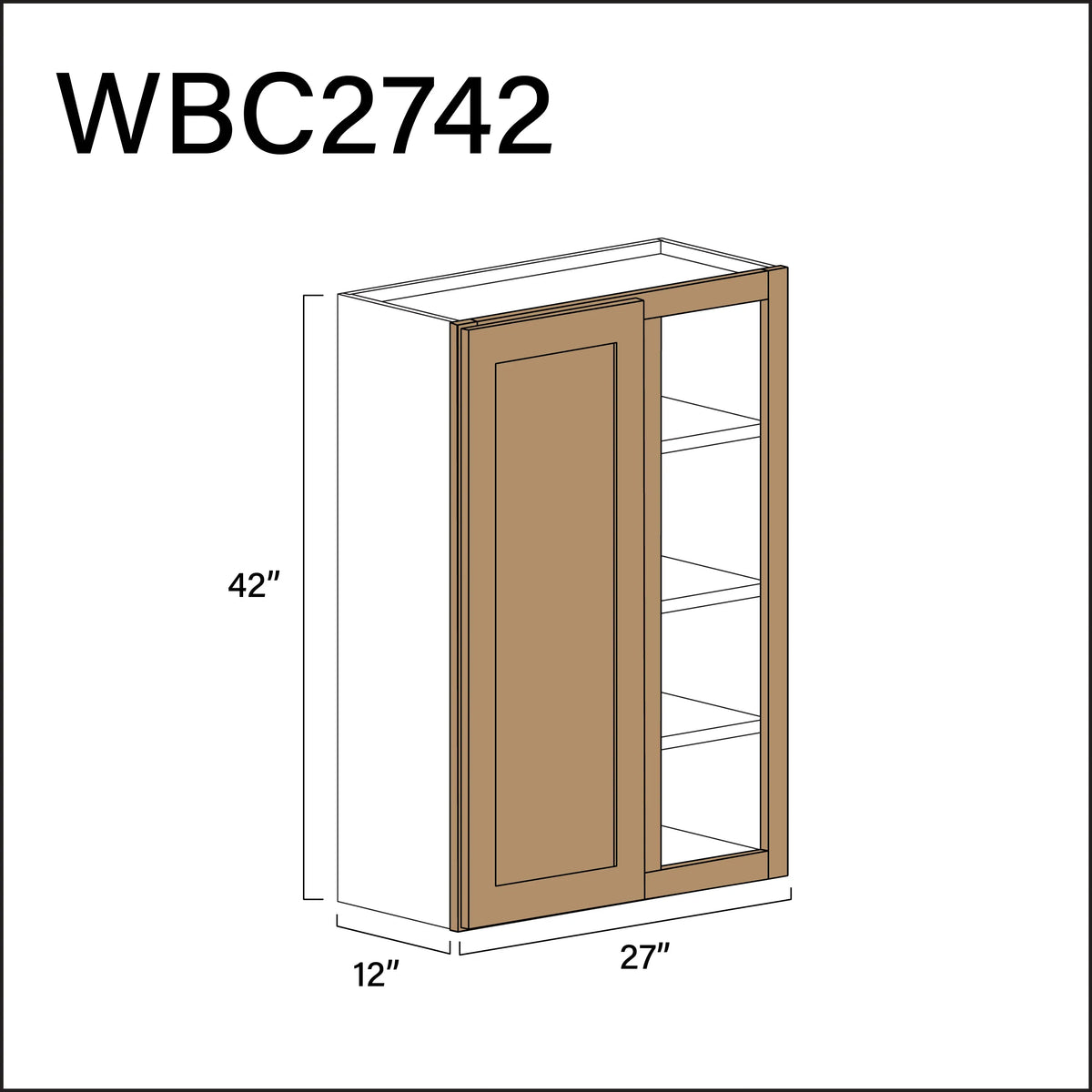 Wood Brown Shaker Wall Blind Corner Cabinet - 27" W x 42" H x 12" D APEX Cabinetry