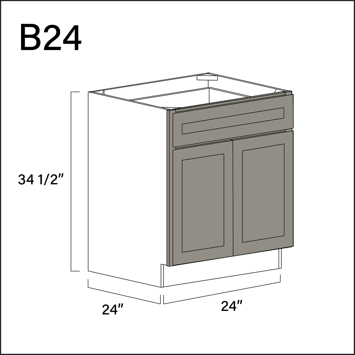 Dark Taupe Shaker 1 Drawer 2 Door Kitchen Base Cabinet - 24" W x 34.5" H x 24" D