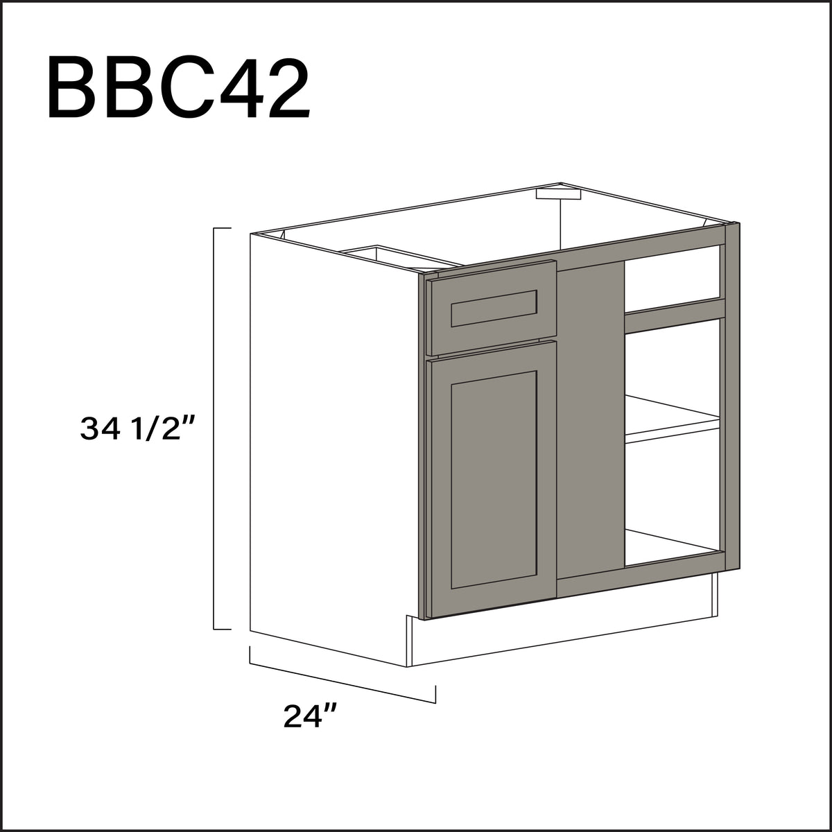 Dark Taupe Shaker Base Blind Corner Cabinet - 39" W x 34.5" H x 24" D