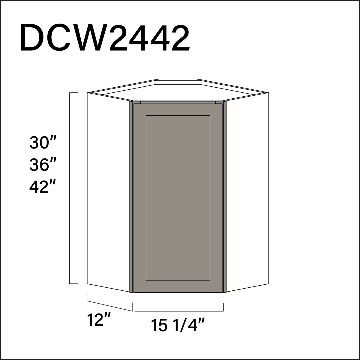 Dark Taupe Shaker Diagonal Wall Corner Cabinet - 24" W x 42" H x 12" D