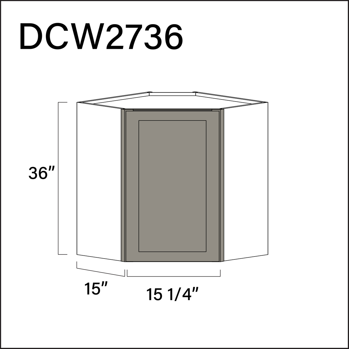 Dark Taupe Shaker Diagonal Wall Corner Cabinet - 27" W x 36" H x 15" D