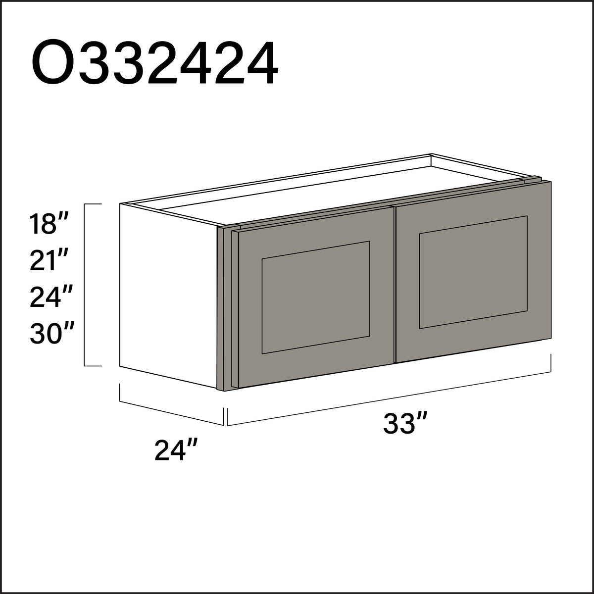 Dark Taupe Shaker Double Door Oven Upper Cabinet - 33" W x 24" H x 24" D