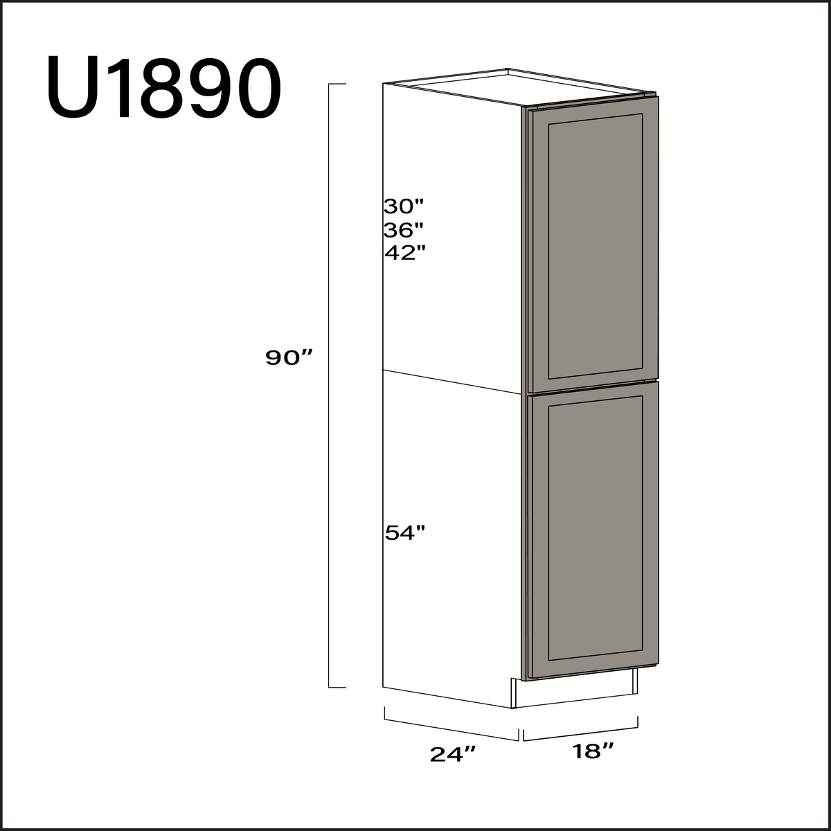 Dark Taupe Shaker Single Door Pantry Cabinet - 18" W x 90" H x 24" D