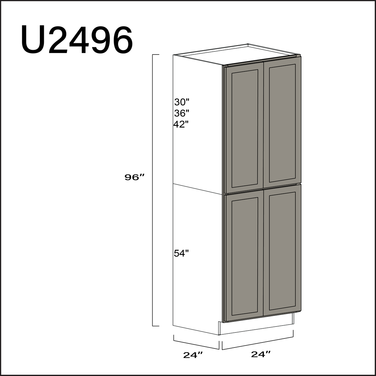 Dark Taupe Shaker Double Door Pantry Cabinet - 24" W x 96" H x 24" D