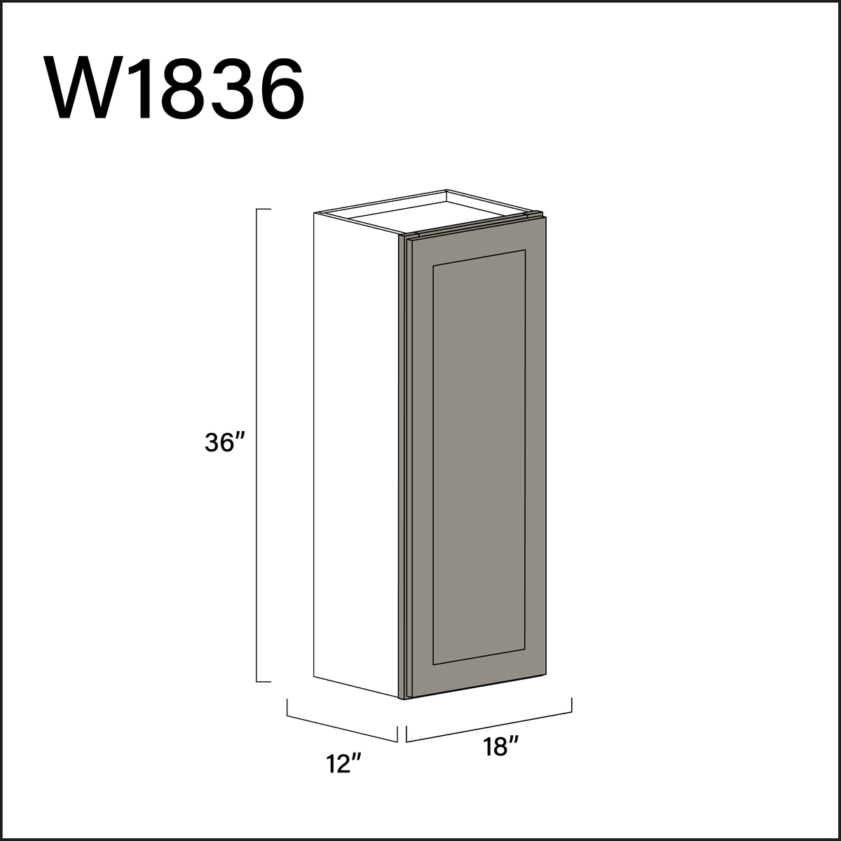 Dark Taupe Shaker Single Door Wall Cabinet - 18" W x 36" H x 12" D