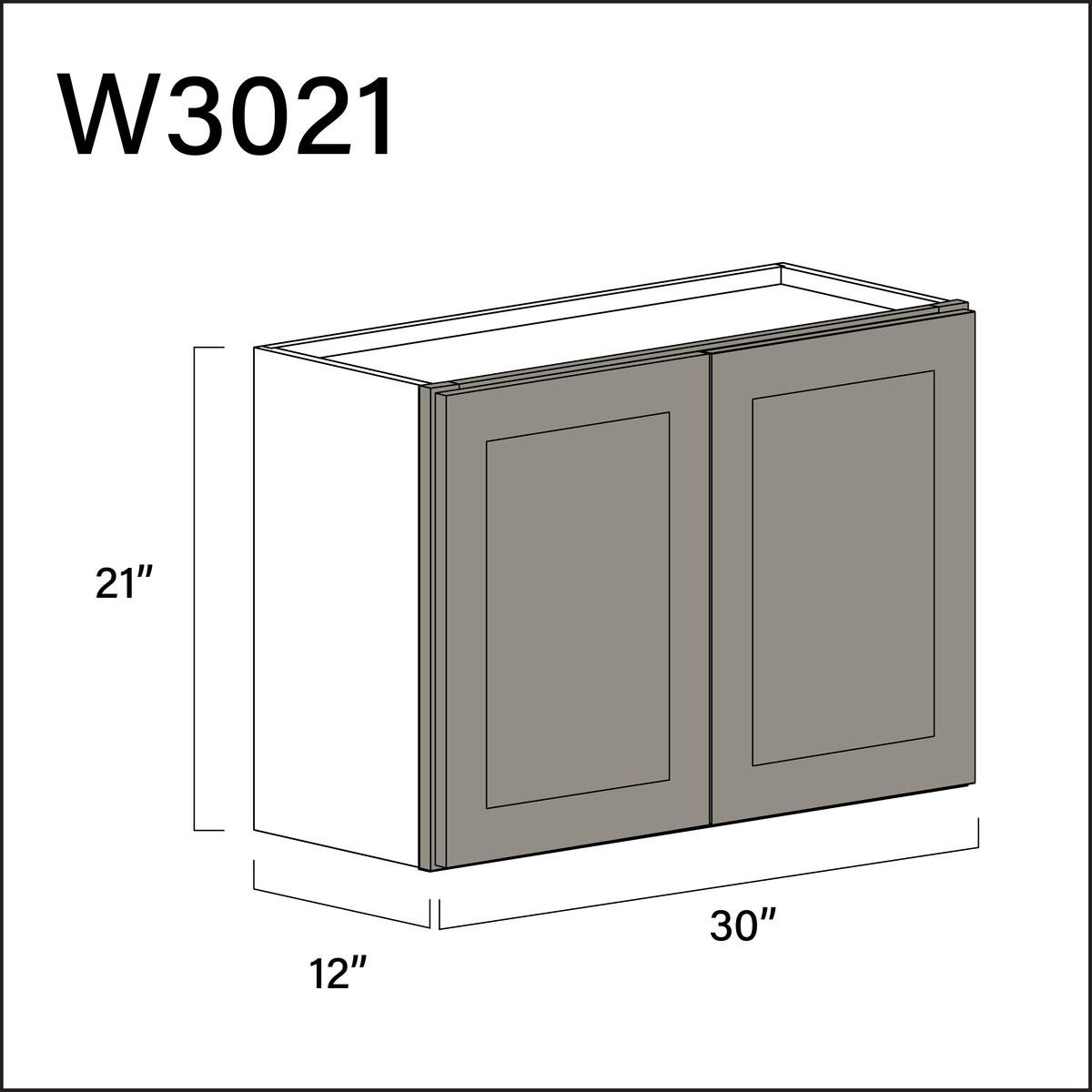Dark Taupe Shaker Double Door Wall Cabinet - 30" W x 21" H x 12" D