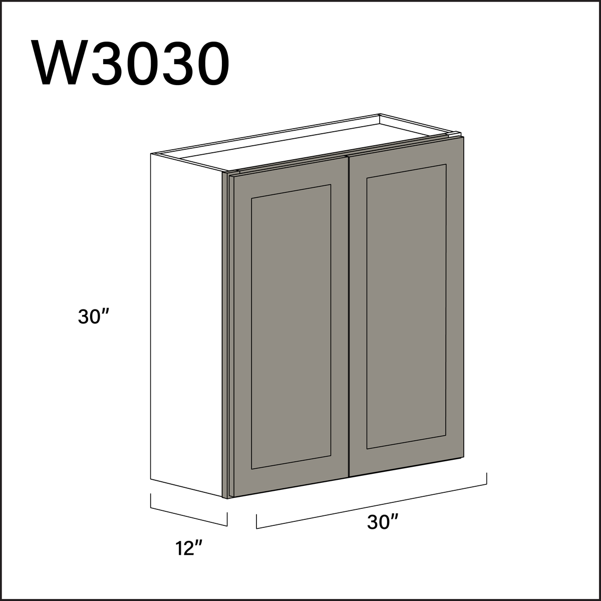 Dark Taupe Shaker Double Door Wall Cabinet - 30" W x 30" H x 12" D