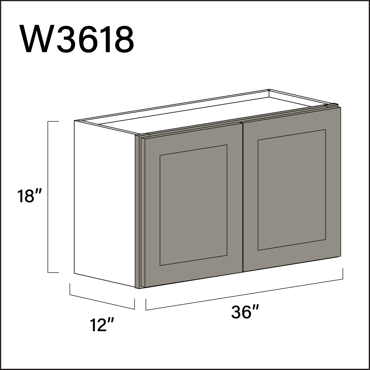 Dark Taupe Shaker Double Door Wall Cabinet - 36" W x 18" H x 12" D