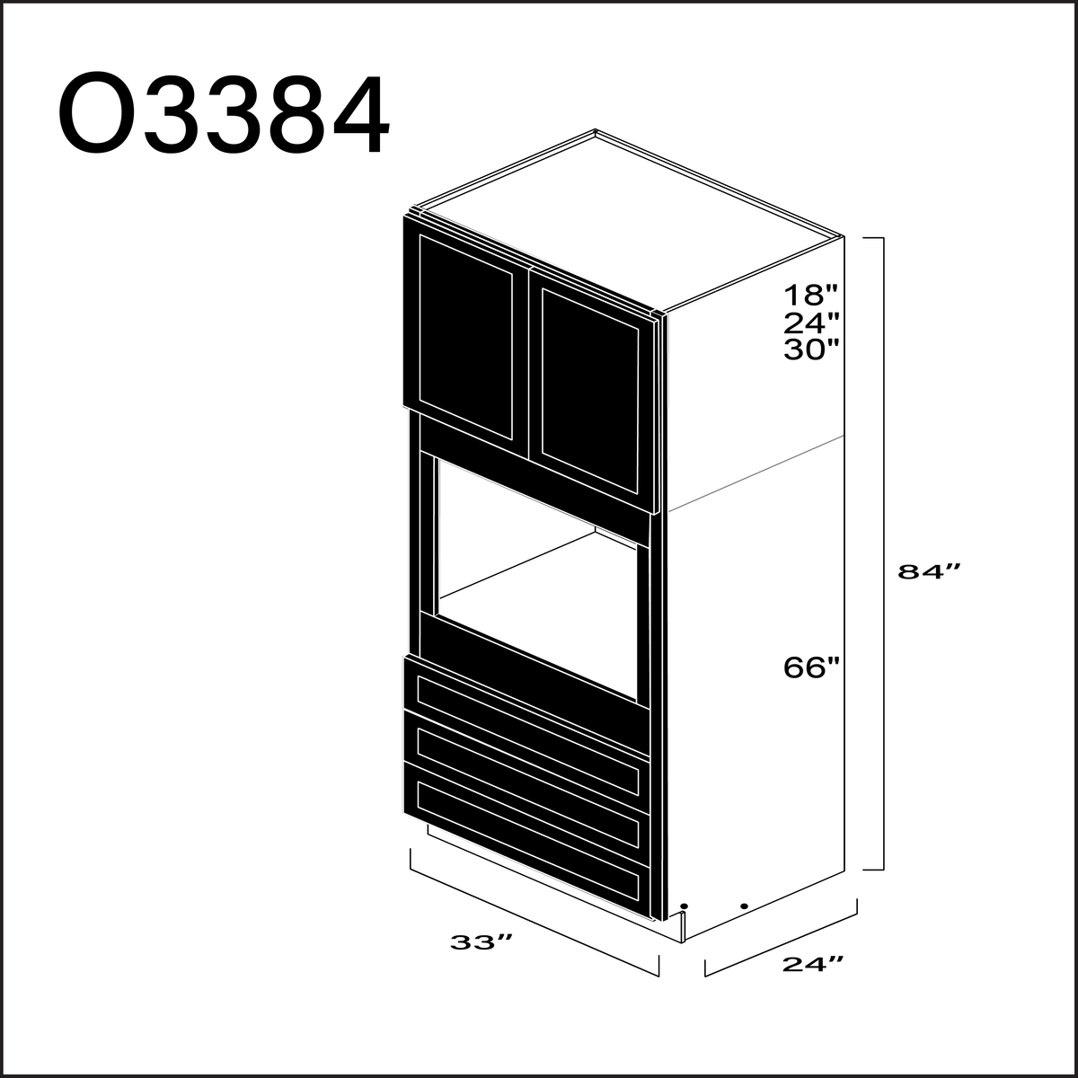 Black Shaker Single Oven Cabinet - 33" W x 84" H x 24" D