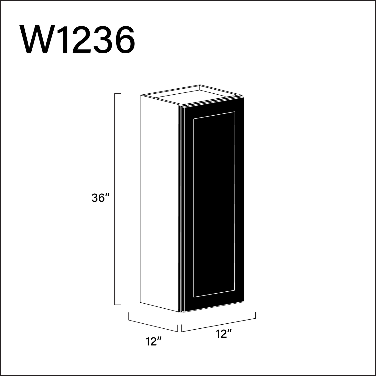 Black Shaker Single Door Wall Cabinet - 12" W x 36" H x 12" D