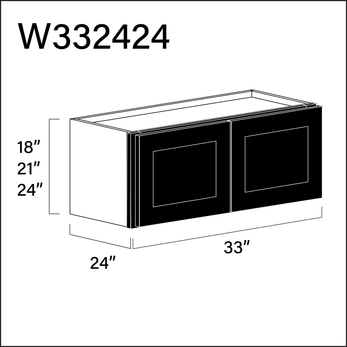Black Shaker Wall Bridge Double Door Cabinet - 33" W x 24" H x 24" D