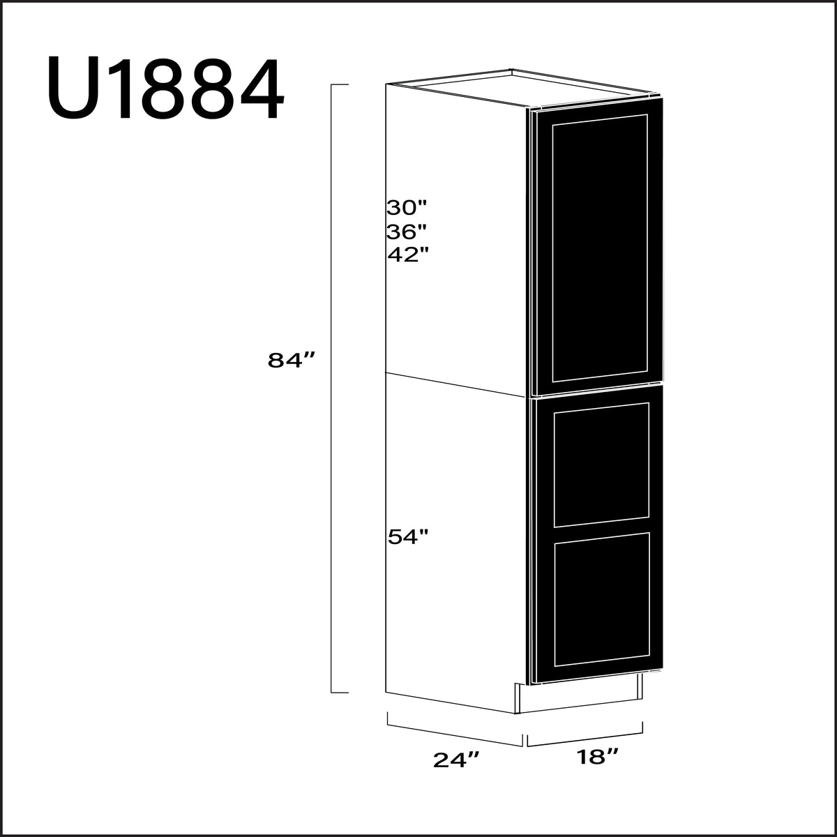 Black Shaker Single Door Pantry Cabinet - 18" W x 84" H x 24" D