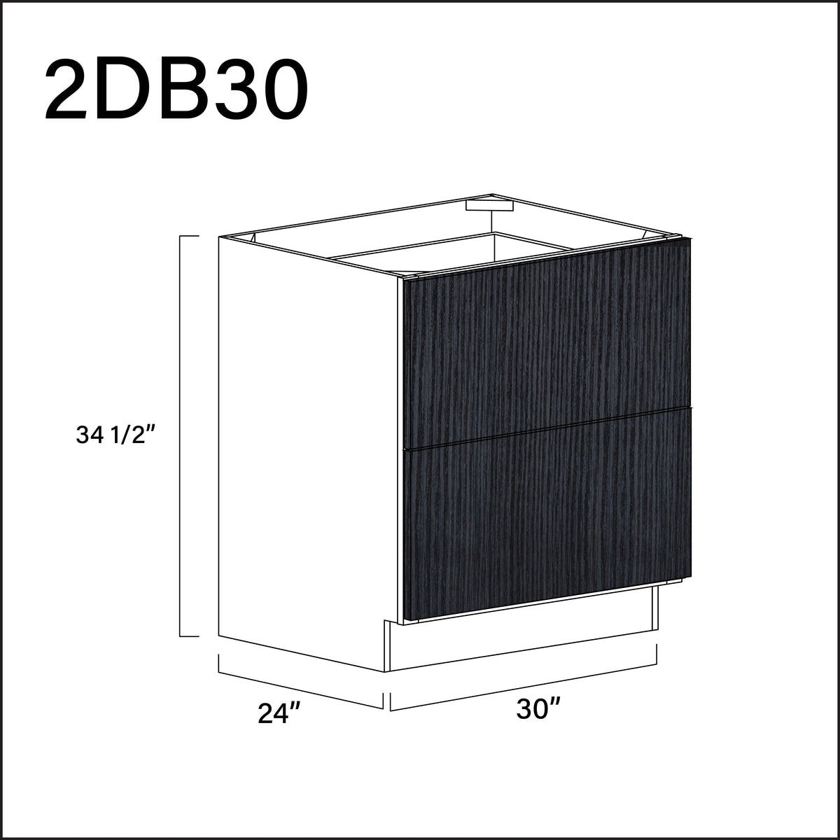 Darkwood Frameless 2 Drawer Kitchen Base Cabinet - 30" W x 34.5" H x 24" D