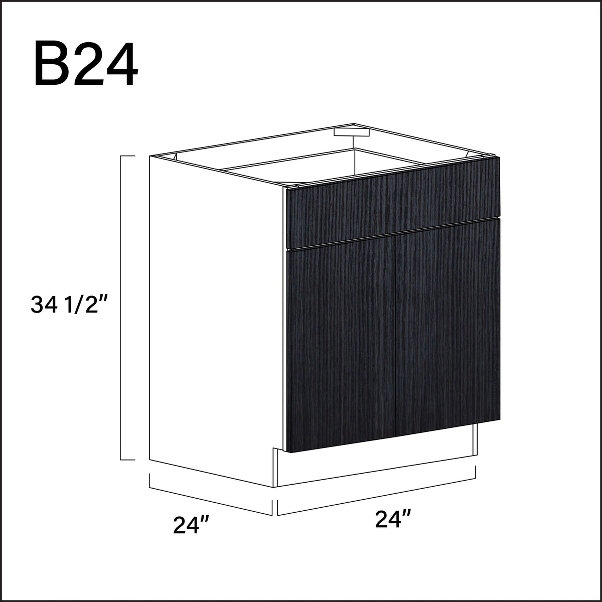 Darkwood Frameless 1 Drawer 2 Door Kitchen Base Cabinet - 24" W x 34.5" H x 24" D