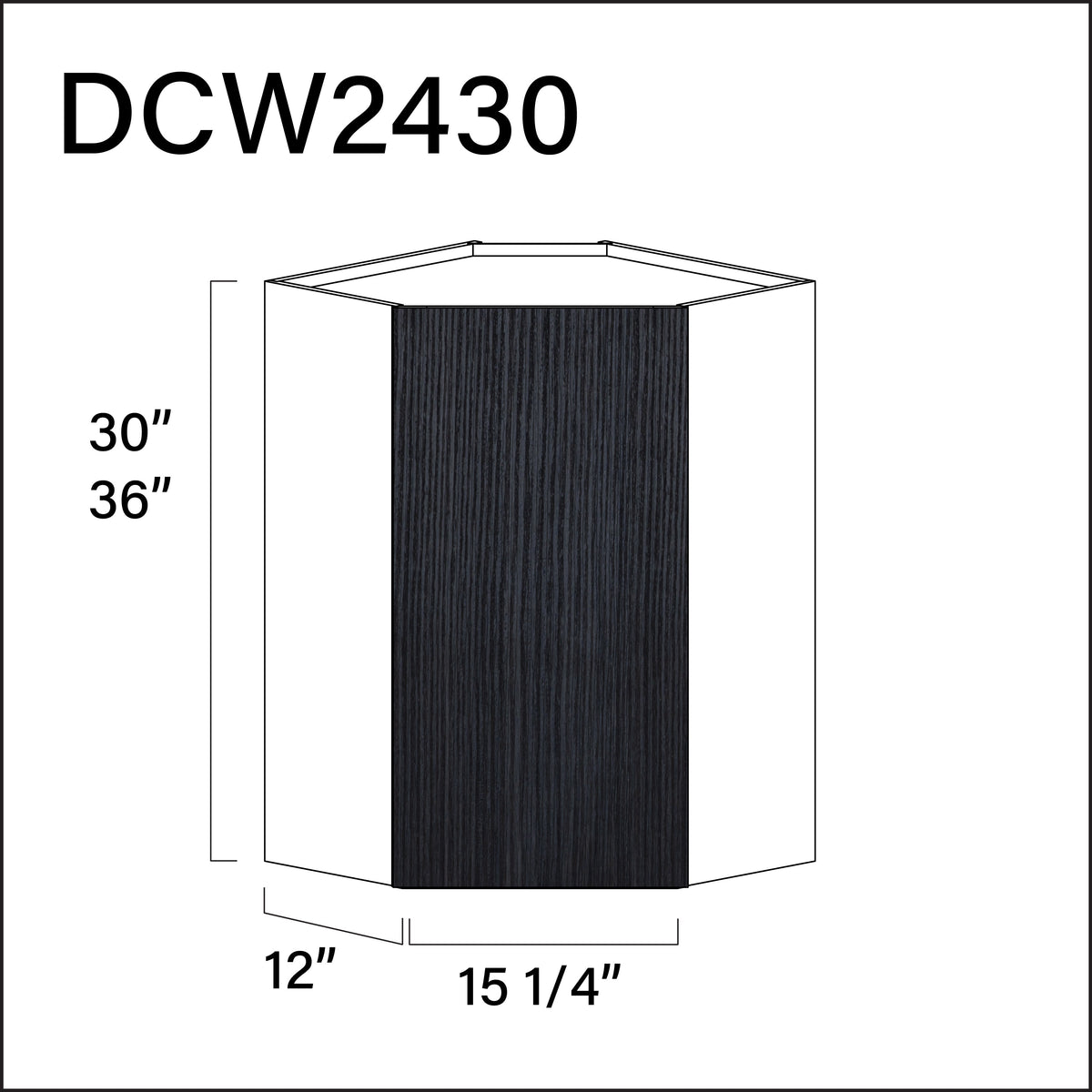 Darkwood Frameless Diagonal Wall Corner Cabinet - 24" W x 30" H x 12" D