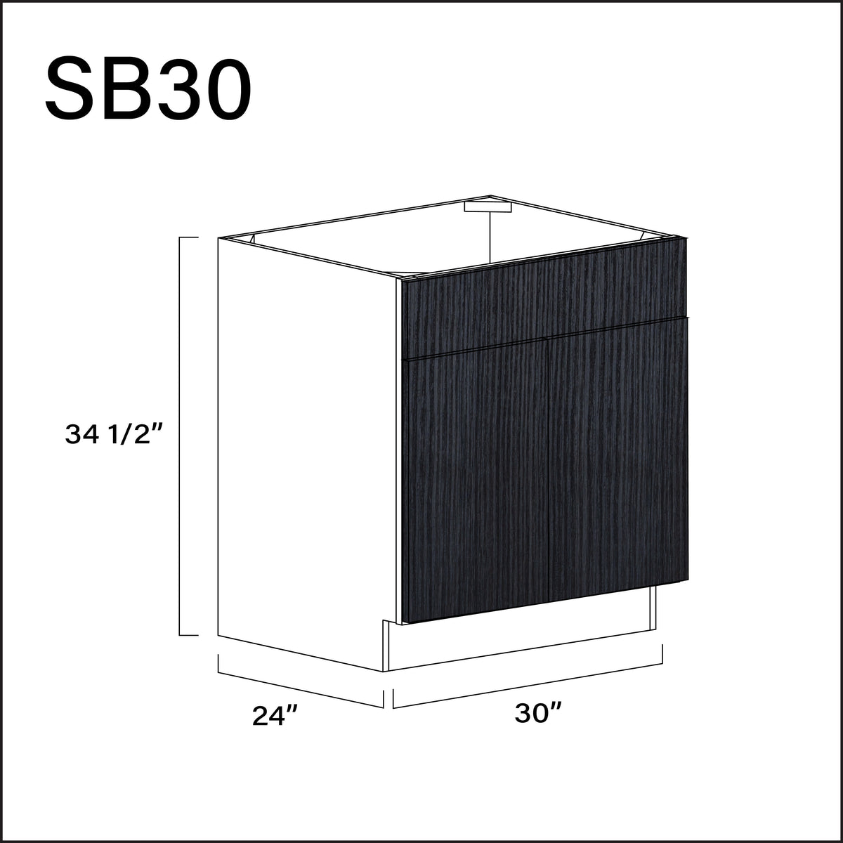 Darkwood Frameless Sink Base Kitchen Cabinet - 30" W x 34.5" H x 24" D