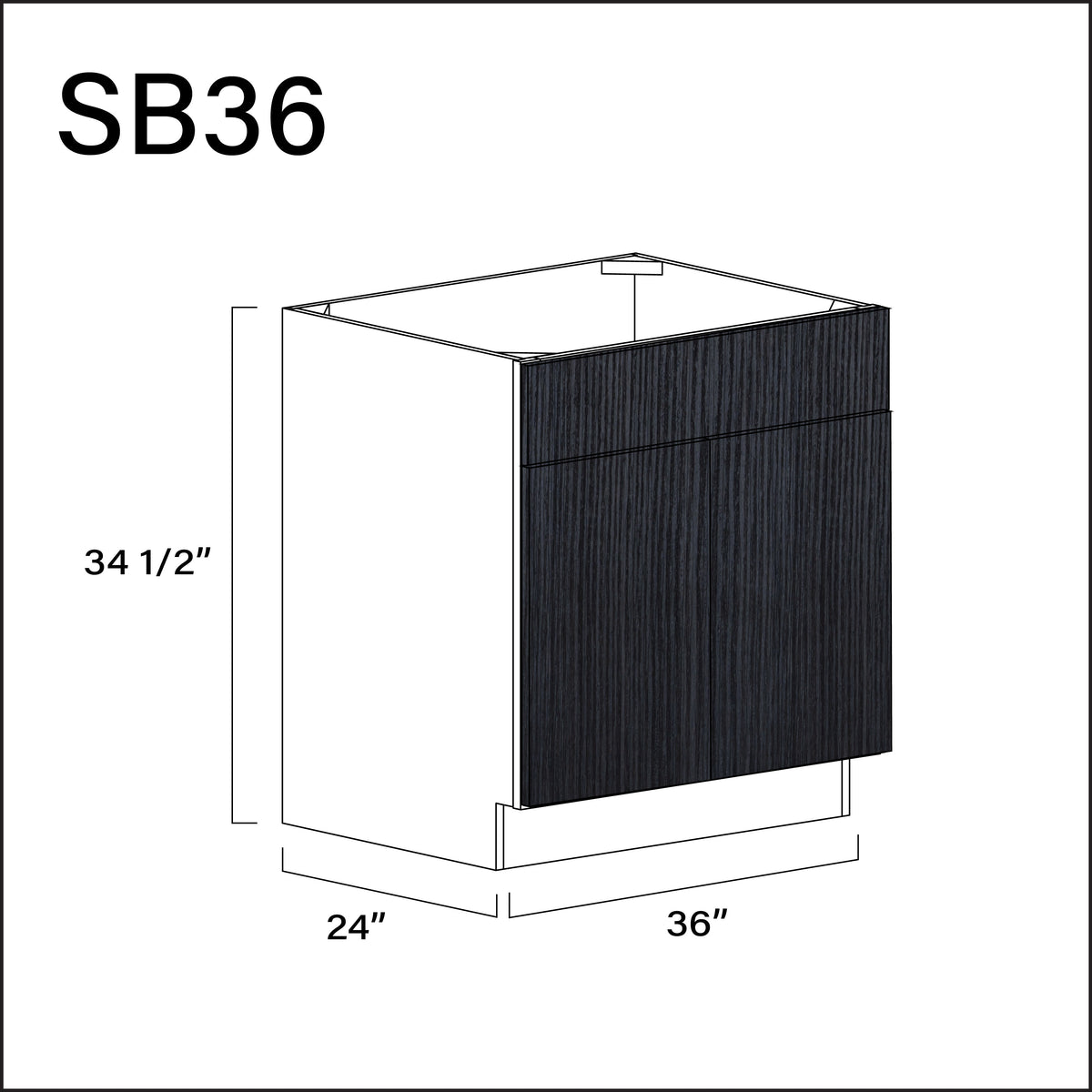 Darkwood Frameless Sink Base Kitchen Cabinet - 36" W x 34.5" H x 24" D