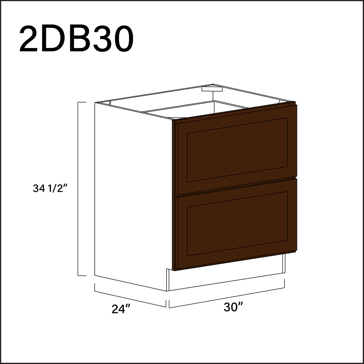 Espresso Shaker 2 Drawer Kitchen Base Cabinet - 30" W x 34.5" H x 24" D