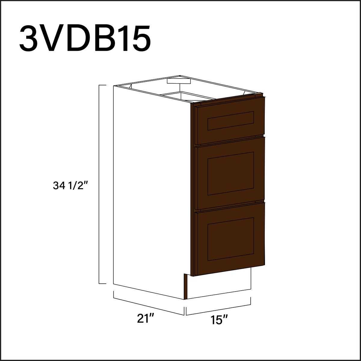 Espresso Shaker Vanity 3-Drawer Storage Cabinet - 15" W x 34.5" H x 21" D