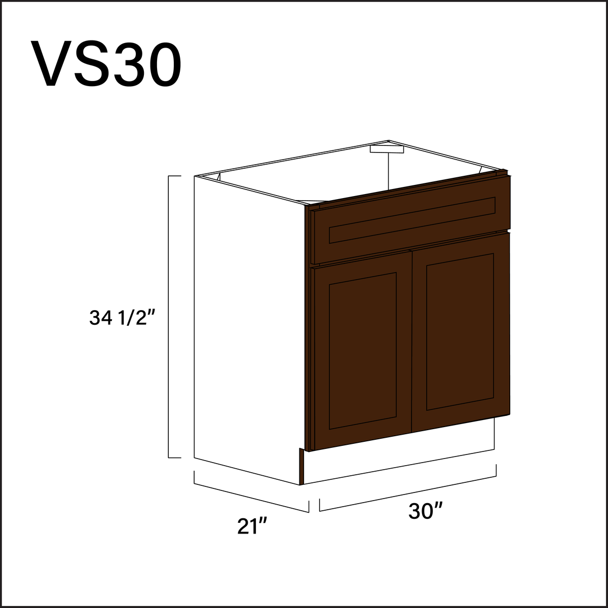 Espresso Shaker Vanity Sink Base Cabinet - 30" W x 34.5" H x 21" D