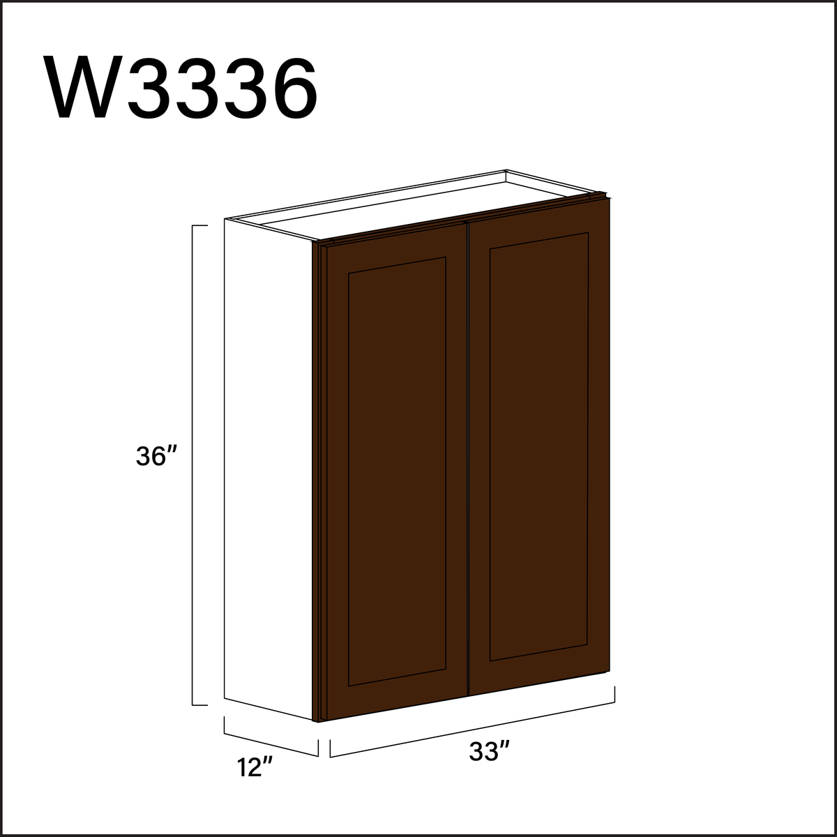 Espresso Shaker Double Door Wall Cabinet - 33" W x 36" H x 12" D