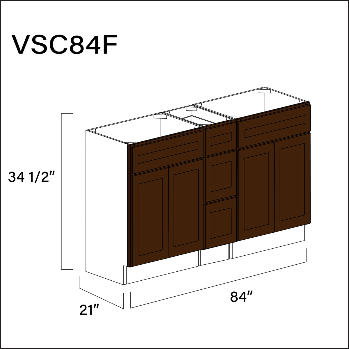 Espresso Shaker Vanity Sink Combo F Cabinets - 84" W x 34.5" H x 21" D