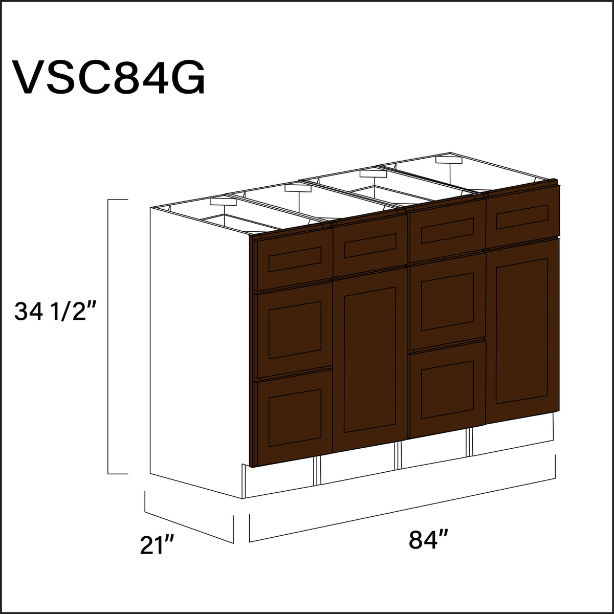Espresso Shaker Vanity Sink Combo G Cabinets - 84" W x 34.5" H x 21" D