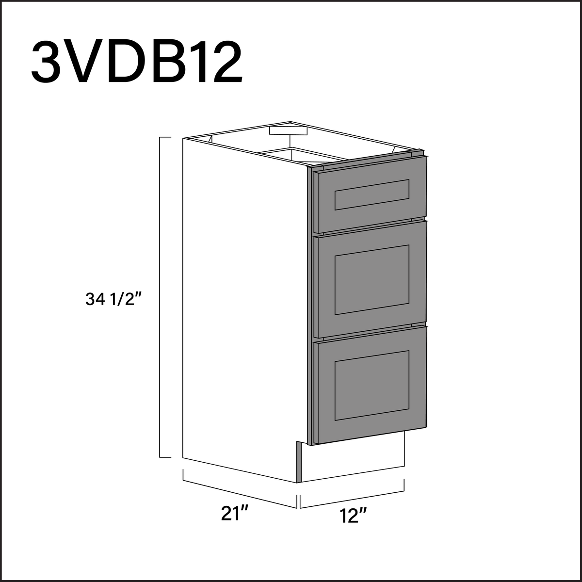 Earth Grey Shaker Vanity 3-Drawer Storage Cabinet - 12" W x 34.5" H x 21" D