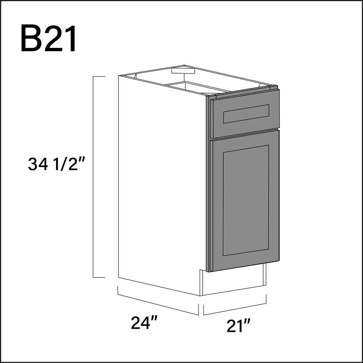 Earth Grey Shaker 1 Drawer 1 Door Kitchen Base Cabinet - 21" W x 34.5" H x 24" D