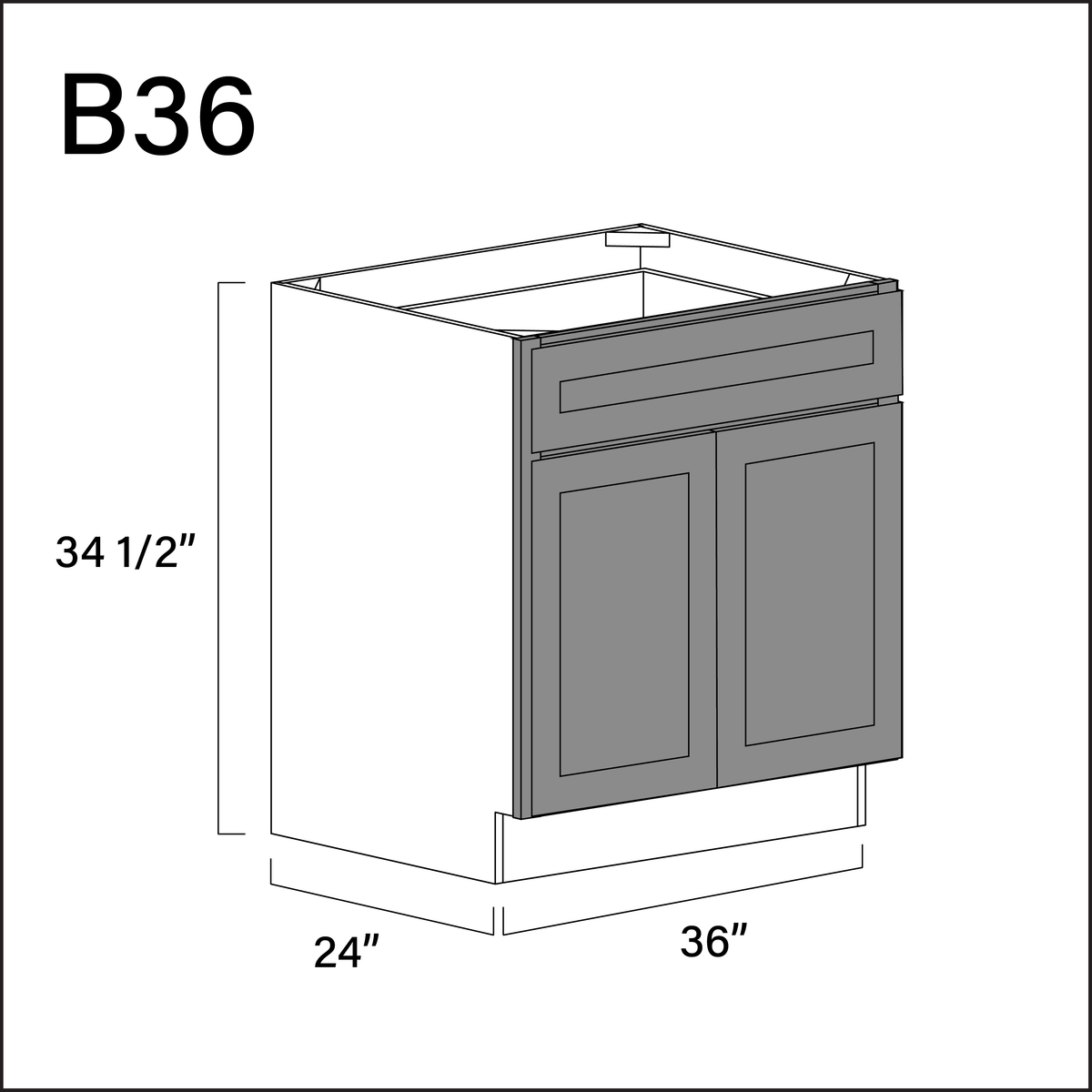 Earth Grey Shaker 1 Drawer 2 Door Kitchen Base Cabinet - 36" W x 34.5" H x 24" D