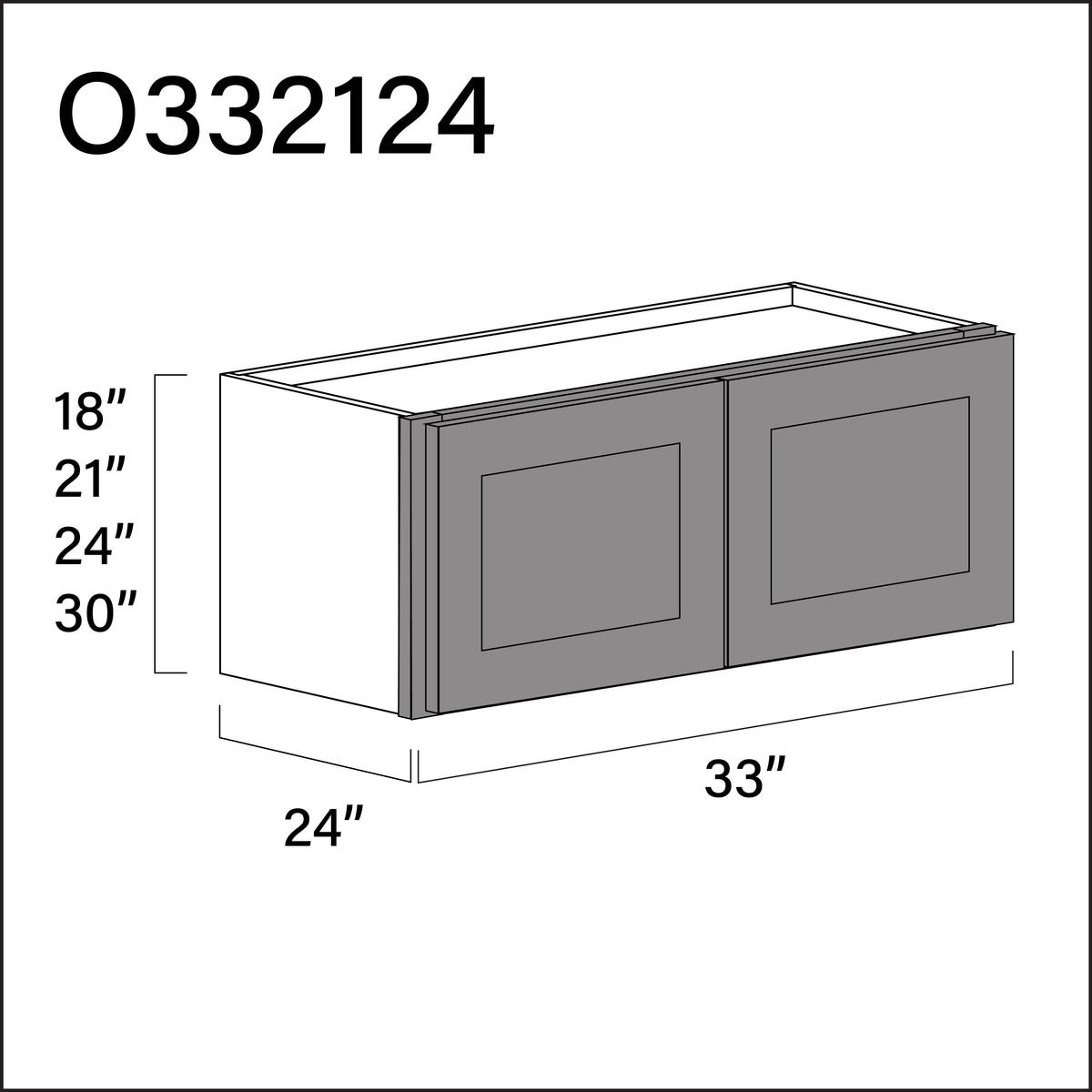 Earth Grey Shaker Double Door Oven Upper Cabinet - 33" W x 21" H x 24" D