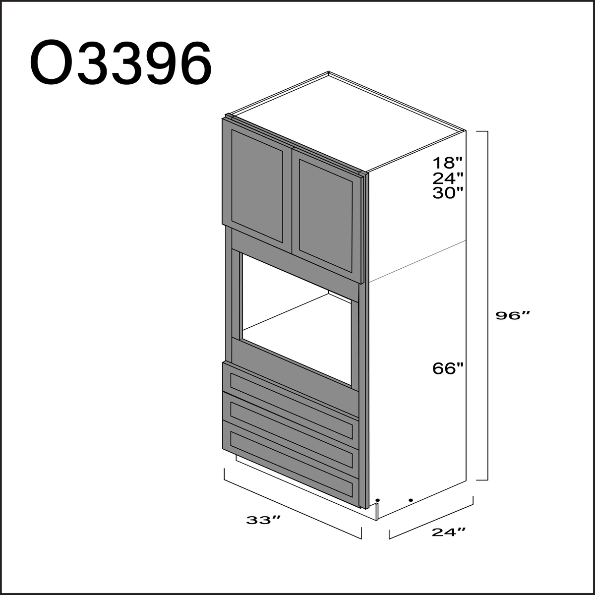 Earth Grey Shaker Single Oven Cabinet - 33" W x 96" H x 24" D